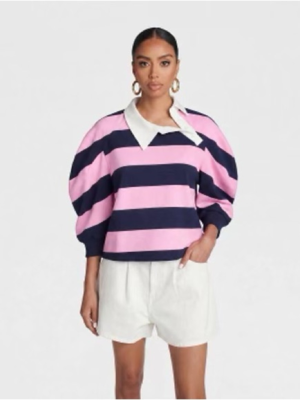 Pink & Black/Blue Striped Rugby Polo, Size S